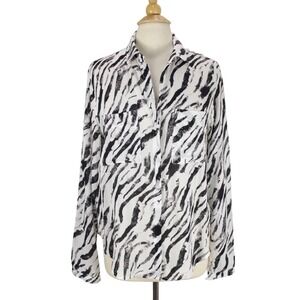 Anthropologie Cloth & Stone size M Zebra Print SHIRT Black White‎ Pockets